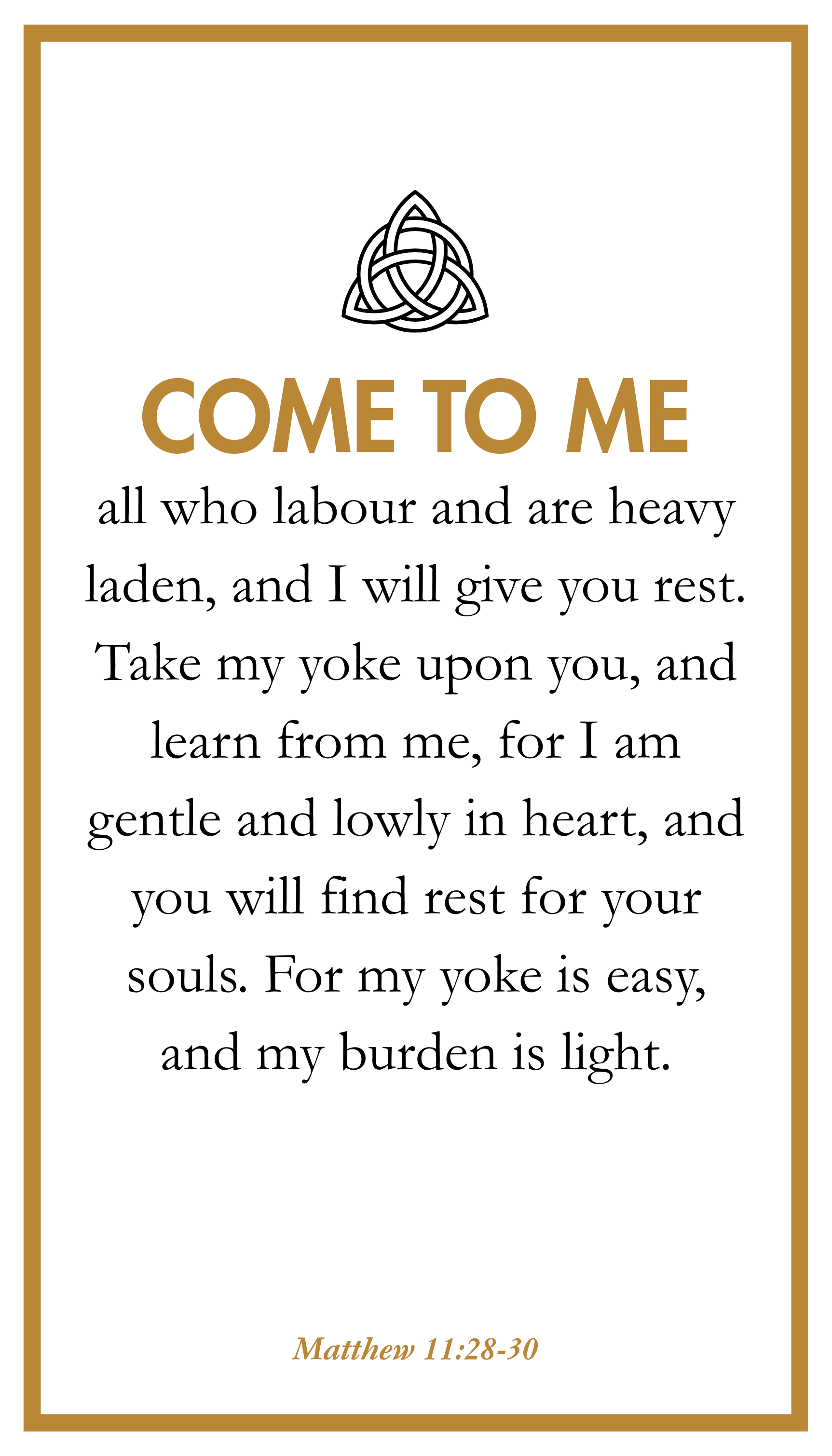 Come to Me prayer card based on Matthew 11