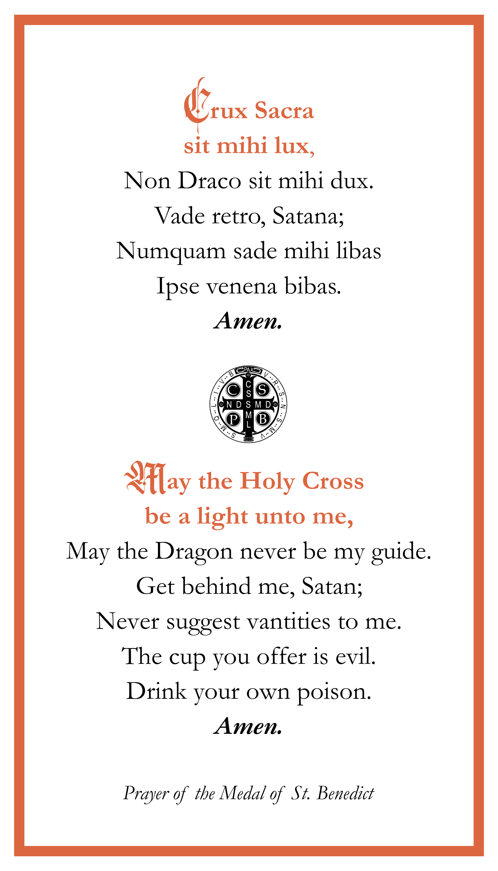 Prayer of Saint Benedict card